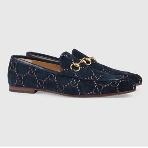 Gucci Jordaan GG Blue Velvet Mens Loafer Size 9